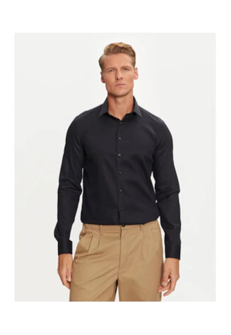 Camasa uni slim fit din amestec de bumbac