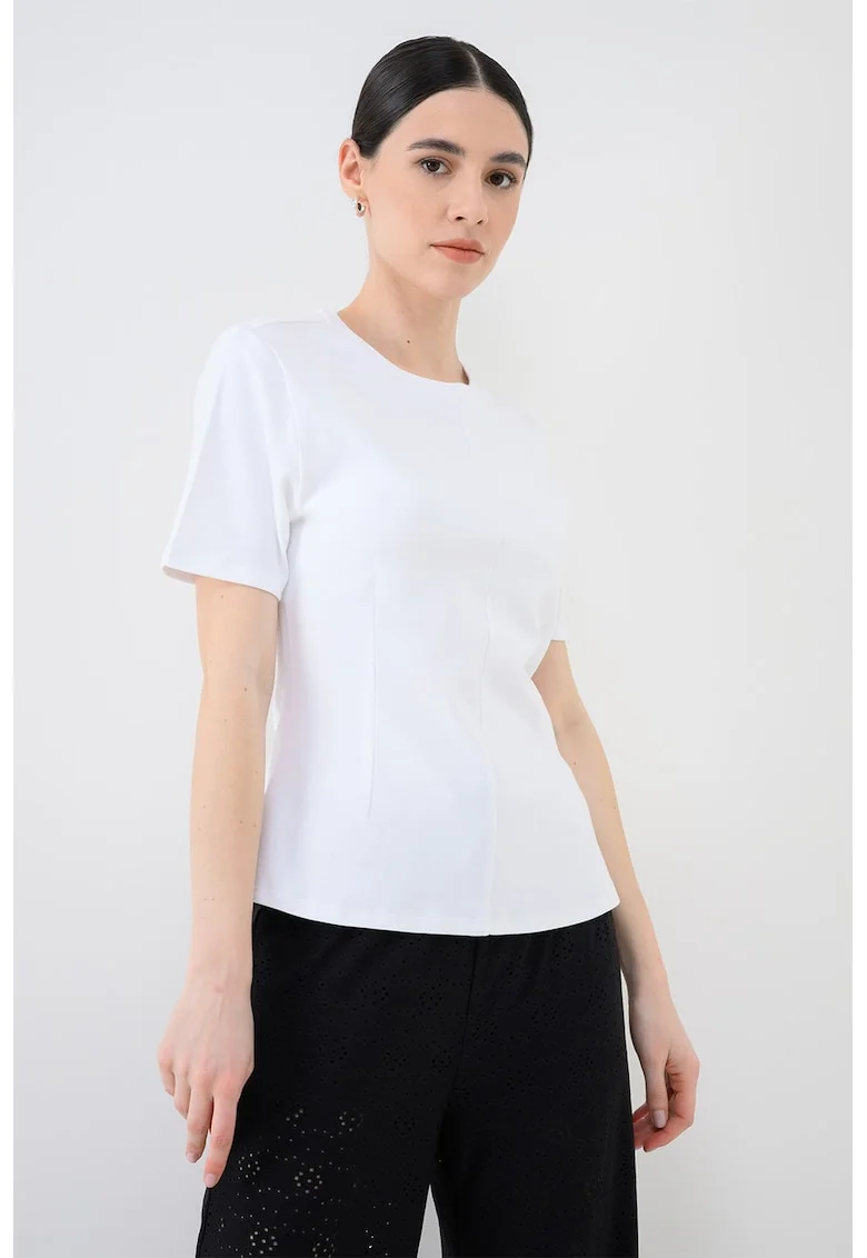 Tricou uni cu decolteu la baza gatului, Alb optic