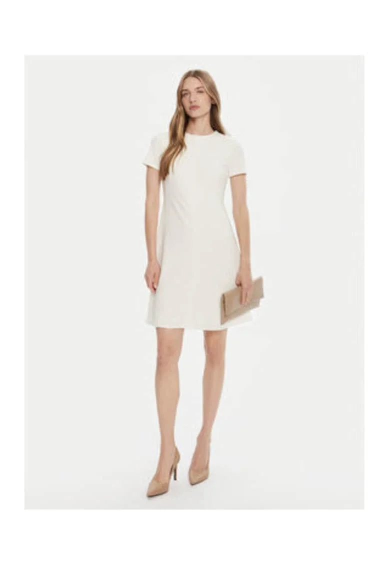 Rochie skater cu maneca scurta, bej,