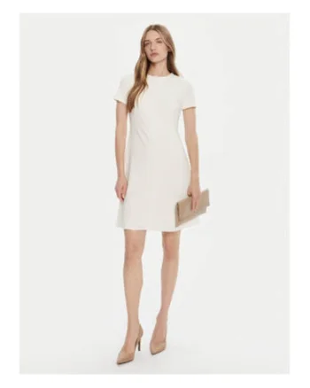 Rochie skater cu maneca scurta, bej,