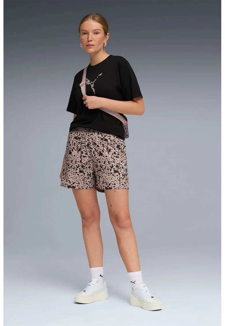 Pantaloni scurti cu talie inalta, Negru/Roz prafuit