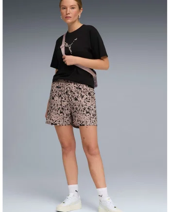 Pantaloni scurti cu talie inalta, Negru/Roz prafuit