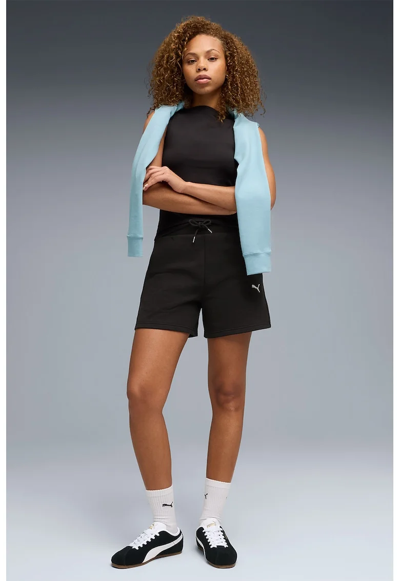 Pantaloni scurti din amestec de bumbac cu talie ajustabila, Negru