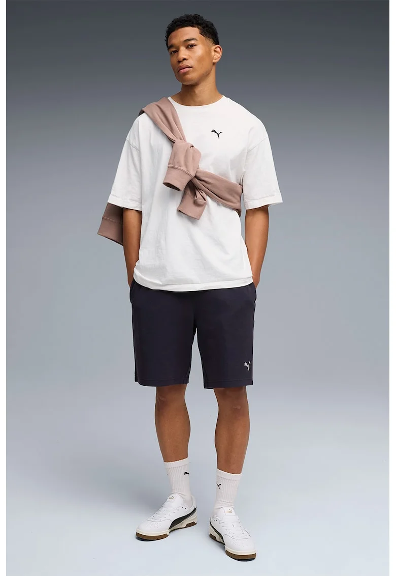 Pantaloni scurti din amestec de bumbac cu logo, Alb/Negru