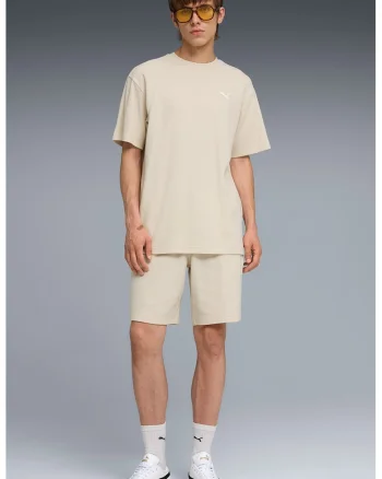 Pantaloni scurti din amestec de bumbac cu logo, Bej
