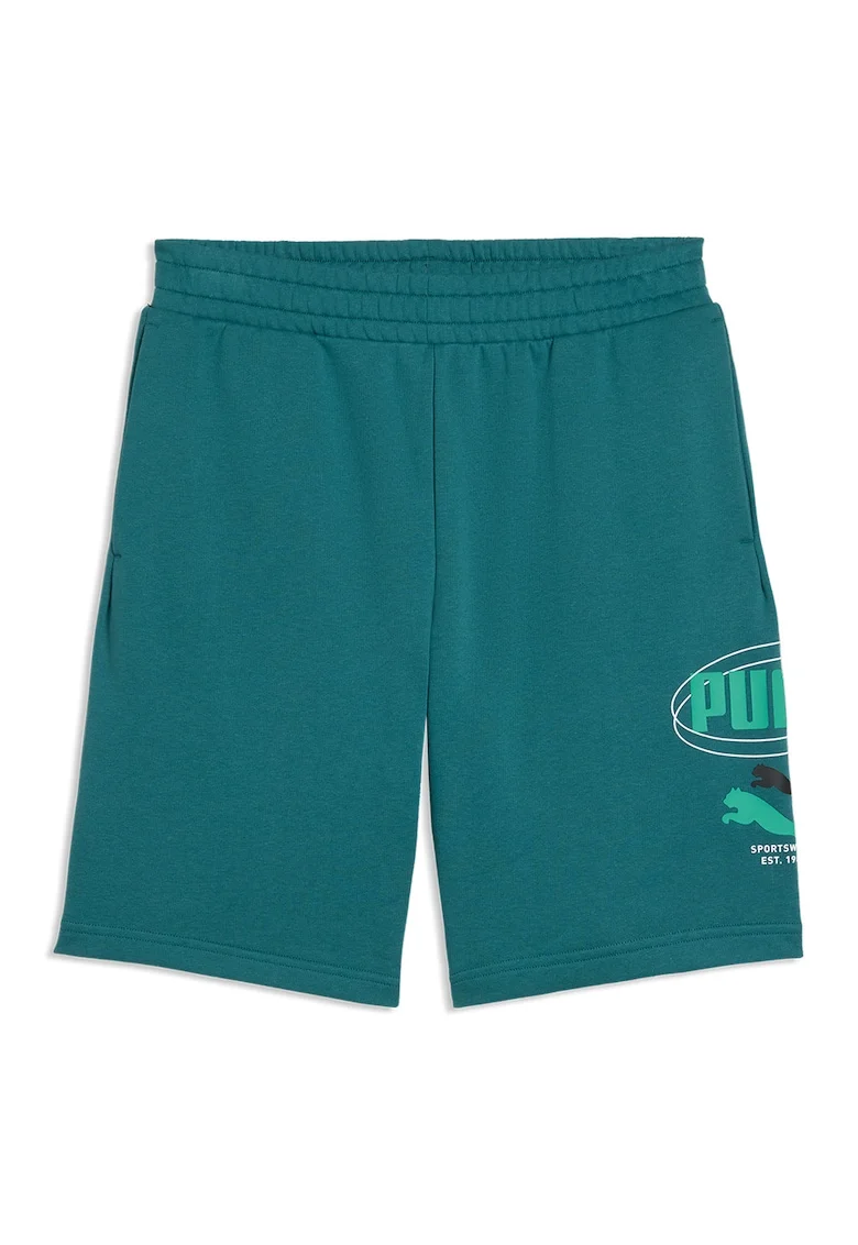 Pantaloni scurti de trening din amestec de bumbac cu imprimeu logo, Verde persan
