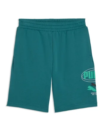 Pantaloni scurti de trening din amestec de bumbac cu imprimeu logo, Verde persan
