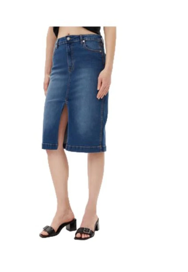 Fusta  denim albastru inchis, bumbac, elastan