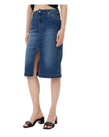 Fusta  denim albastru inchis, bumbac, elastan
