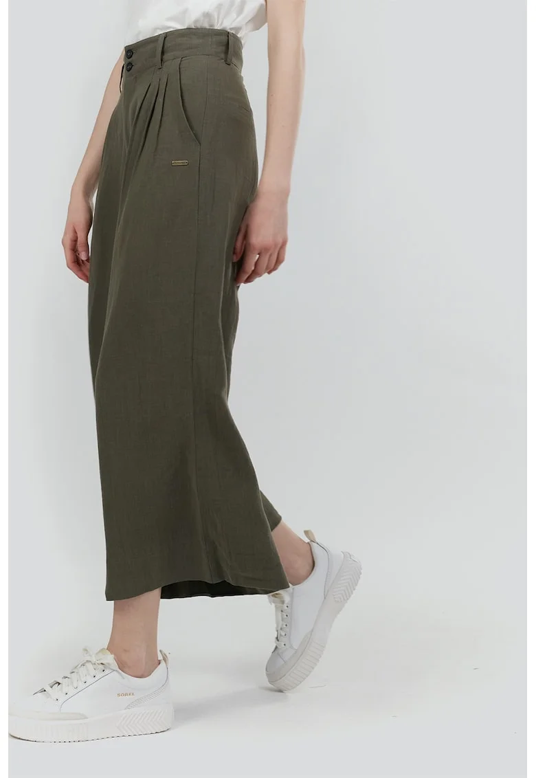 Pantaloni din amestec de in cu croiala ampla Piper, Maro