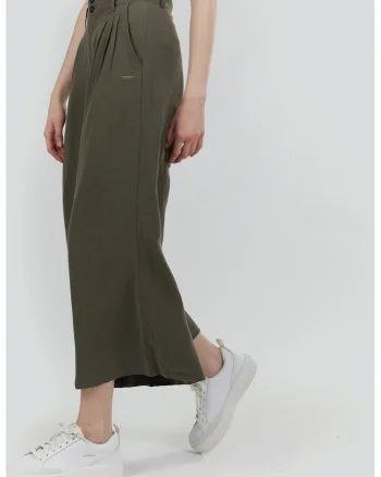 Pantaloni din amestec de in cu croiala ampla Piper, Maro