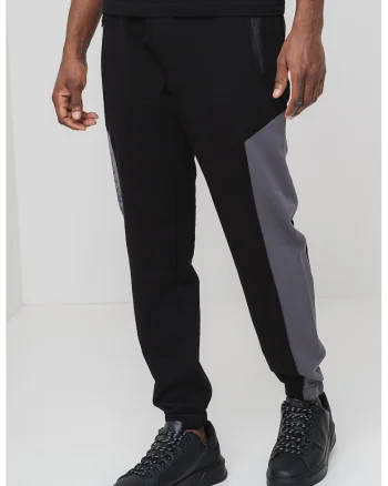Pantaloni de trening cu snur, in doua nuante, Negru/Gri inchis