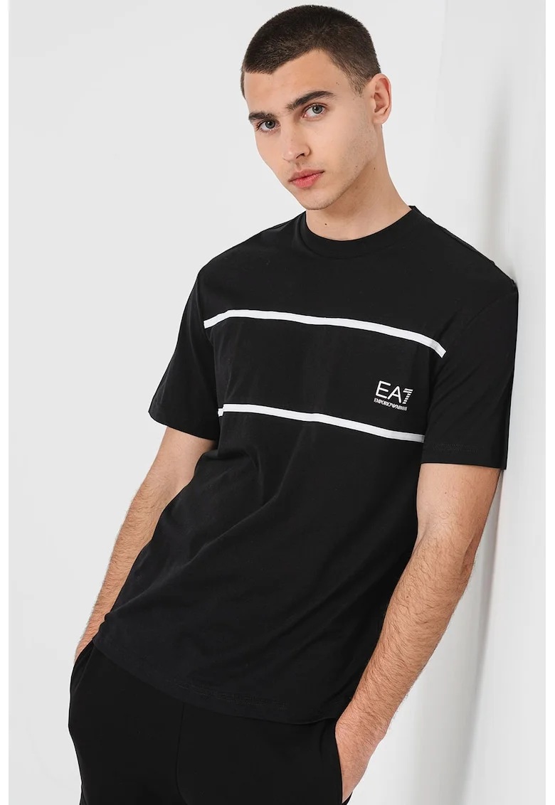 Tricou din bumbac cu logo, Alb/Negru stins