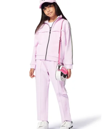 Bluza de trening cu fermoar si logo, Roz pastel
