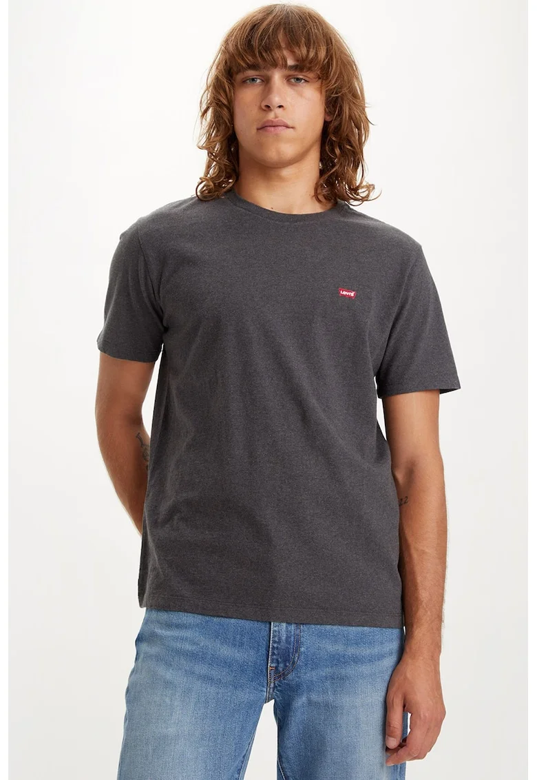 Tricou cu decolteu la baza gatului, Rosu/Gri inchis melange/Alb optic