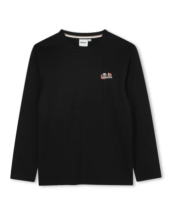 Bluza din bumbac cu imprimeu pe piept, Negru