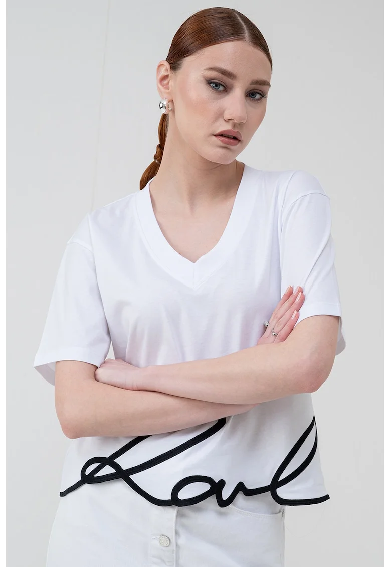 Tricou supradimensionat Signature, Negru/Alb optic