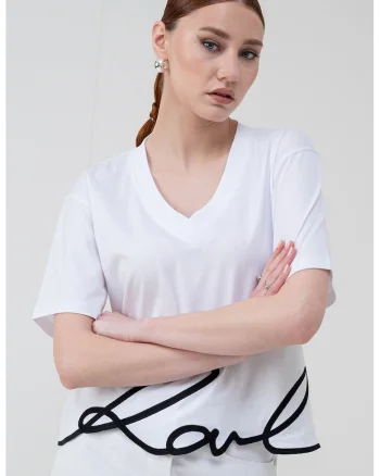 Tricou supradimensionat Signature, Negru/Alb optic