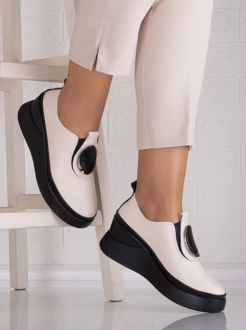 Papuci dama cu platforma Bej din Piele Naturala Armane