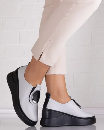 Papuci dama cu platforma Gri din Piele Naturala Armane