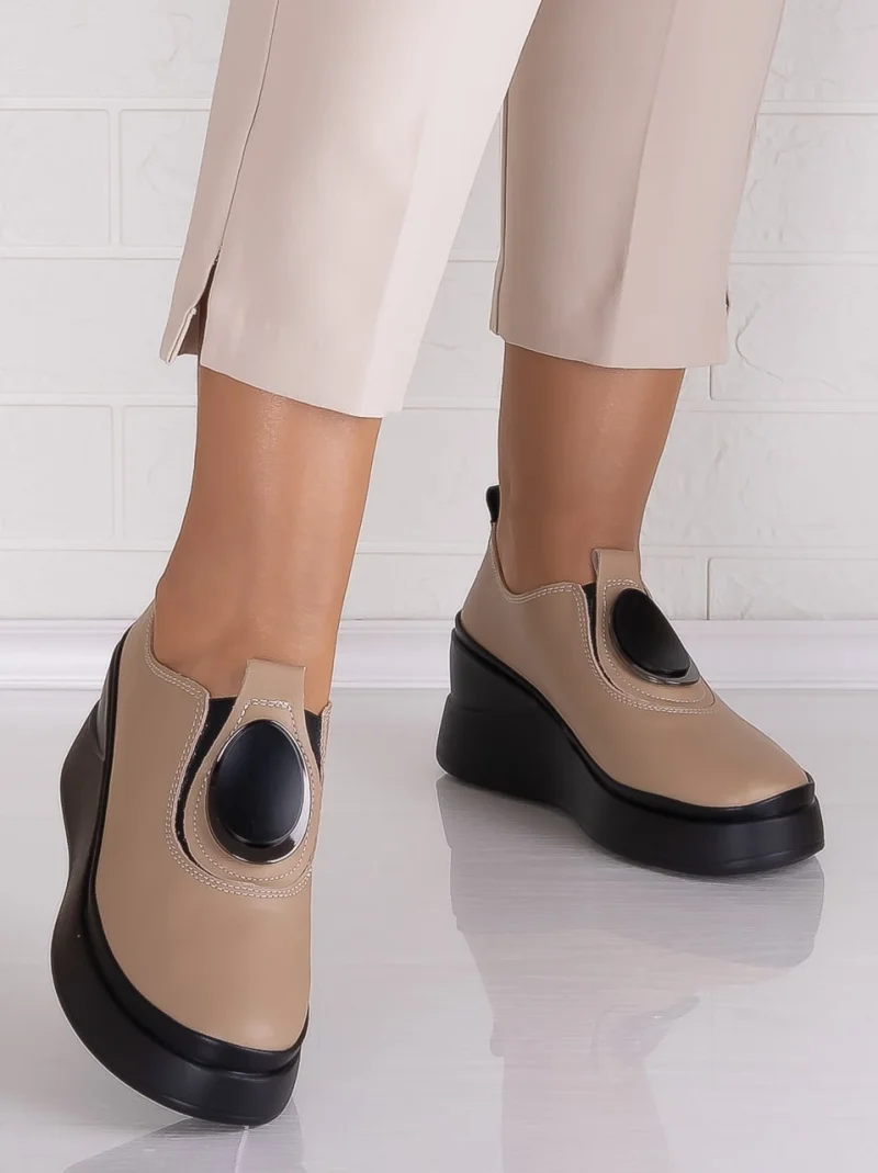 Papuci dama cu platforma Kaki din Piele Naturala Armane