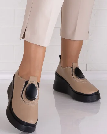Papuci dama cu platforma Kaki din Piele Naturala Armane