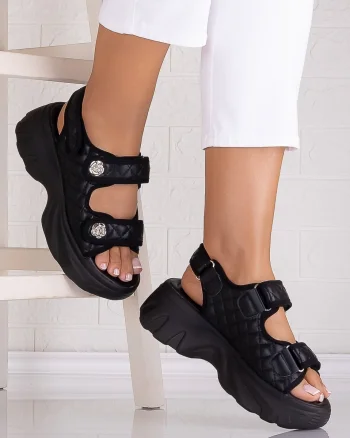 Sandale dama cu platforma Negre din Piele Ecologica Forli