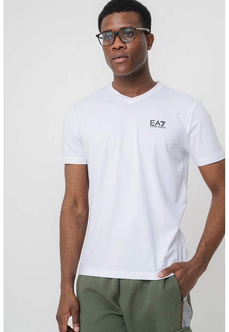 Tricou din amestec de bumbac cu logo, Negru/Alb optic