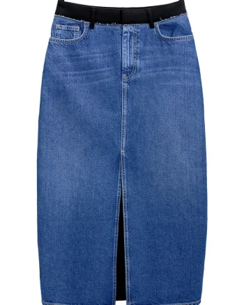 Fusta  denim poliester/bumbac/viscoza/elastan, albastru,