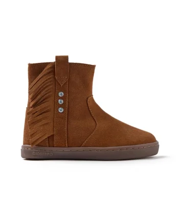 Cizme low-cut de piele intoarsa cu franjuri, Maro