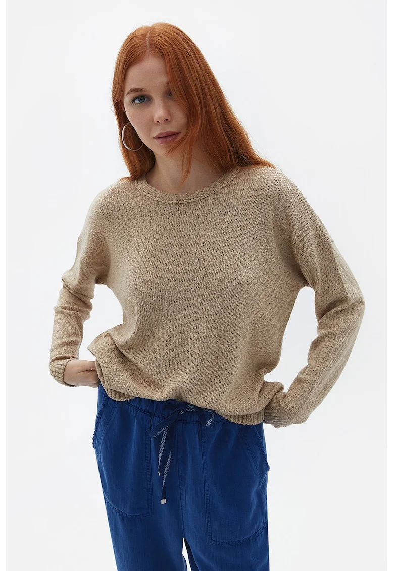 Pulover lejer cu maneci cazute, Bej