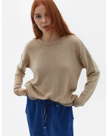 Pulover lejer cu maneci cazute, Bej