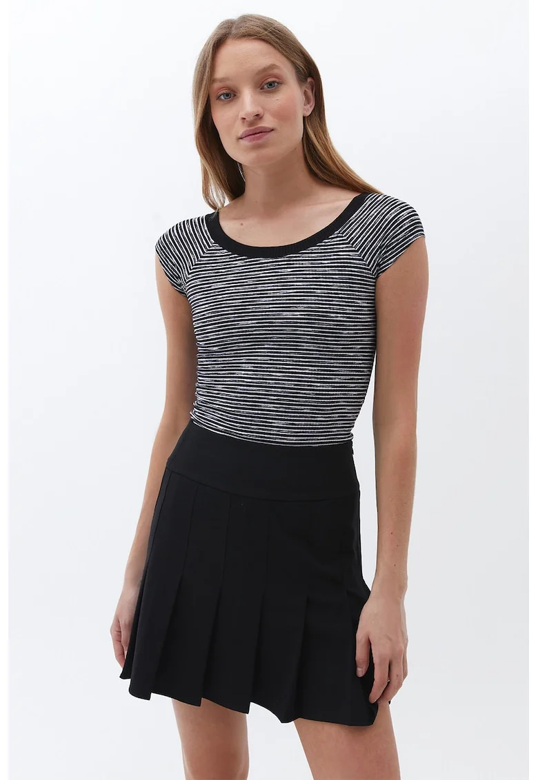 Tricou slim-fit cu model in dungi, Alb/Negru