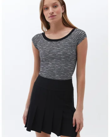 Tricou slim-fit cu model in dungi, Alb/Negru