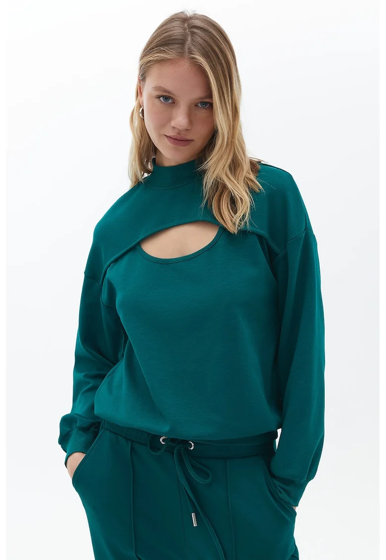 Bluza de trening cu decupaj frontal, Verde englez