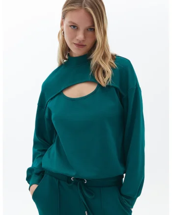 Bluza de trening cu decupaj frontal, Verde englez