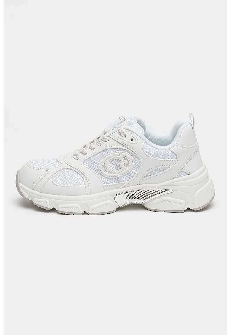 Pantofi sport cu insertii de plasa, Alb/Argintiu