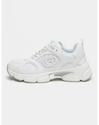 Pantofi sport cu insertii de plasa, Alb/Argintiu