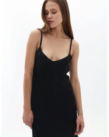 Rochie midi cu decolteu in V si decupaj adanc pe spate, Negru