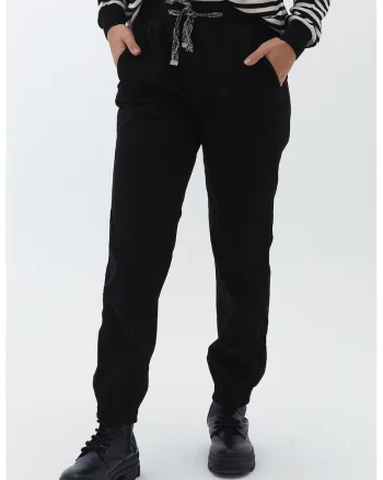 Pantaloni din amestec de lyocell cu snur, Negru