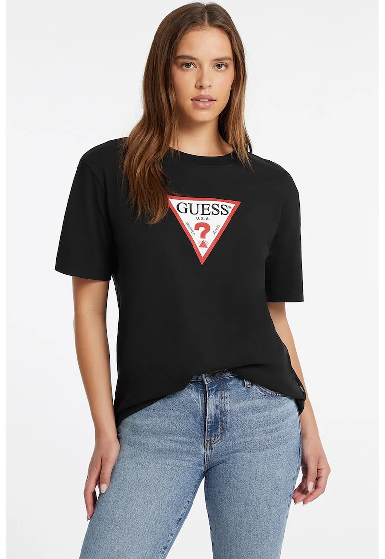 Tricou lejer cu decolteu la baza gatului, Negru