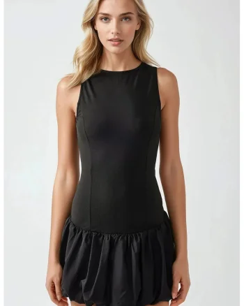 Rochie de dama  mini, guler rotund, imprimeu balon, negru, tricot