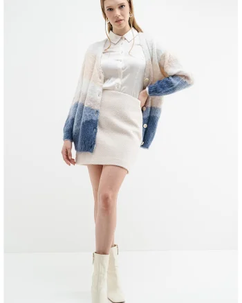 Fusta mini din boucle, Alb fildes