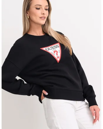 Bluza de trening cu croiala lejera, decolteu la baza gatului si logo, Negru