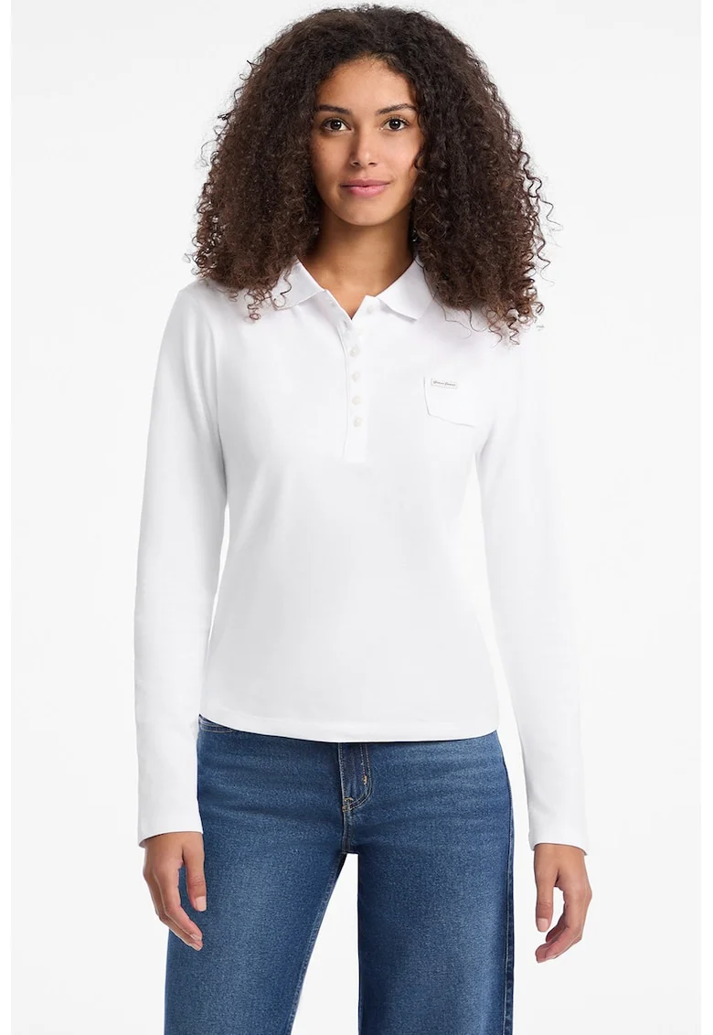 Bluza polo cu buzunar pe piept, Alb