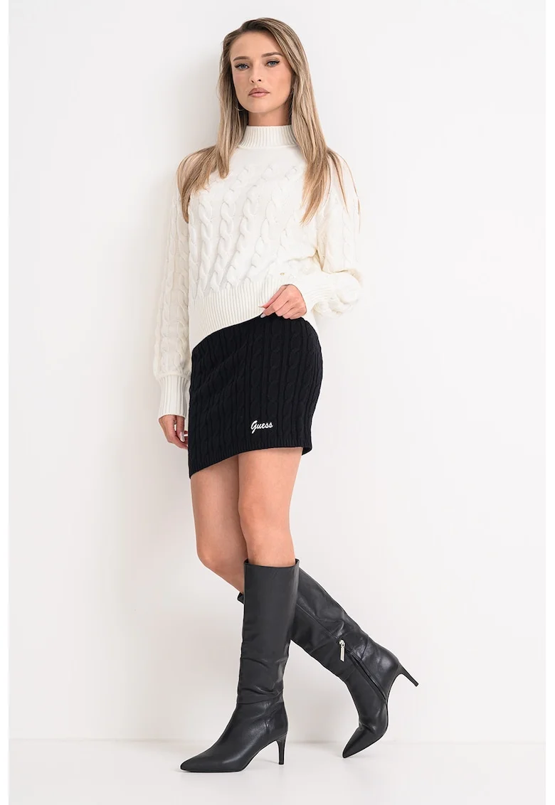 Pulover din amestec de lana cu model torsade si terminatie cu striatii, Crem
