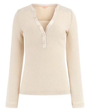 Bluza cu striatii si fenta cu nasturi, Crem