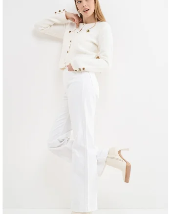 Cardigan crop cu nasturi, Crem