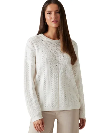 Pulover lejer cu model cu perforatii, Alb