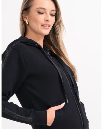 Hanorac cu fermoar si doua buzunare, Negru